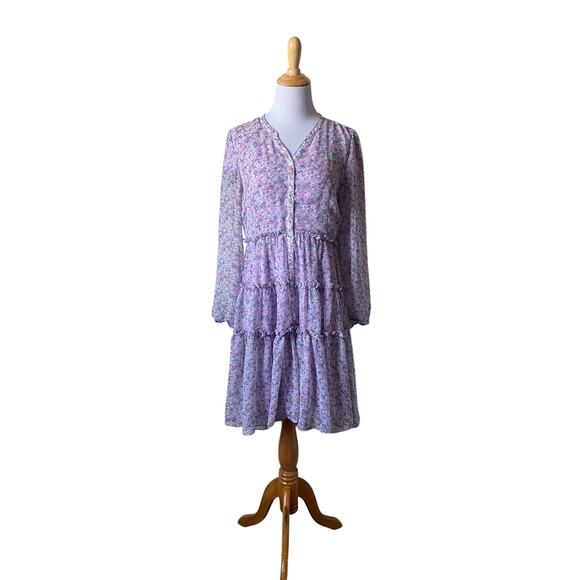 Ivy City Co Lydia in Purple Floral Flowy Whimsical Tiered A-Line Chiffon Dress - Picture 1 of 14